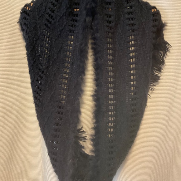 Rudsak Authentic black Rabbit fur and Wool infinity scarf - Picture 5 of 8